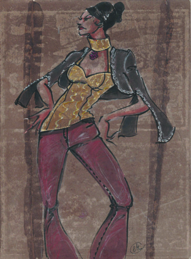 Drawing titled "La Gitane V" by Elisabeth Tiffon (Eli TIFFON CUENCA), Original Artwork, Ink