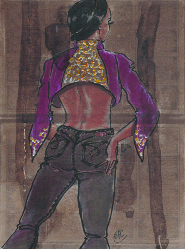 Drawing titled "La Gitane VI" by Elisabeth Tiffon (Eli TIFFON CUENCA), Original Artwork, Ink