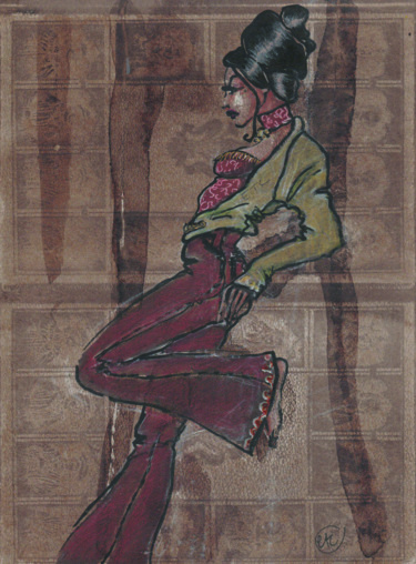 Dessin intitulée "La Gitane VII" par Elisabeth Tiffon (Eli TIFFON CUENCA), Œuvre d'art originale, Encre