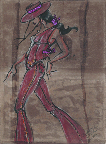 Tekening getiteld "La Gitane IX" door Elisabeth Tiffon (Eli TIFFON CUENCA), Origineel Kunstwerk, Inkt
