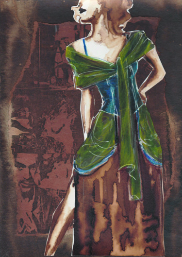 Dessin intitulée "Cécile au César II" par Elisabeth Tiffon (Eli TIFFON CUENCA), Œuvre d'art originale, Encre