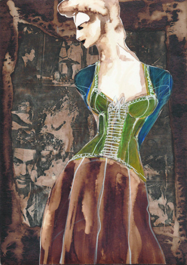 Dibujo titulada "Cécile au César IV" por Elisabeth Tiffon (Eli TIFFON CUENCA), Obra de arte original, Tinta