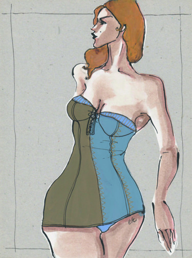 Dibujo titulada "La Baigneuse en cro…" por Elisabeth Tiffon (Eli TIFFON CUENCA), Obra de arte original, Tinta