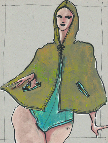Drawing titled "La Baigneuse en cro…" by Elisabeth Tiffon (Eli TIFFON CUENCA), Original Artwork, Ink