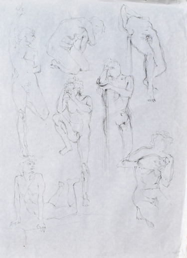 Dessin intitulée "Composition nus l'a…" par Elisabeth Tiffon (Eli TIFFON CUENCA), Œuvre d'art originale, Stylo à bille