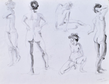 Dessin intitulée "Composition nues la…" par Elisabeth Tiffon (Eli TIFFON CUENCA), Œuvre d'art originale, Stylo à bille