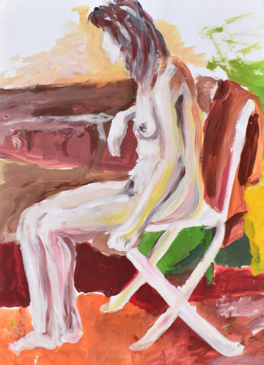 Painting titled "Femme assise" by Elisabeth Tiffon (Eli TIFFON CUENCA), Original Artwork, Acrylic