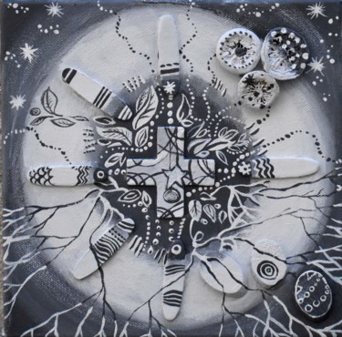 Collages intitulée "Cosmos II" par Elisabeth Tiffon (Eli TIFFON CUENCA), Œuvre d'art originale, Acrylique