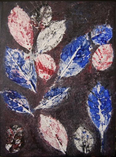 Printmaking titled "Feuilles bleues, ro…" by Elitrompe, Original Artwork, Gouache