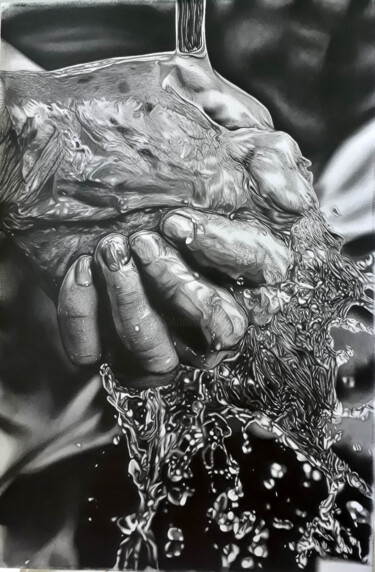 Disegno intitolato "Mãos que lavam" da Eliuson Silva, Opera d'arte originale, Matita
