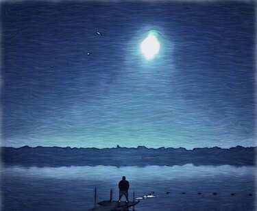Photography titled "Night Fishing Grisw…" by Elizabeth Austin, Original Artwork, Manipulated Photography