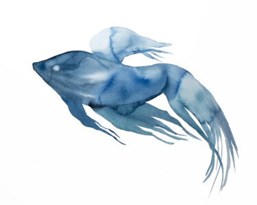 Картина под названием "Fish No. 4" - Elizabeth Becker, Подлинное произведение искусства, Акварель