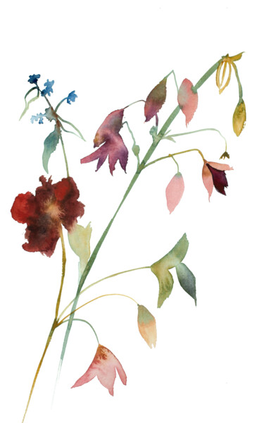 Картина под названием "Floral No. 1" - Elizabeth Becker, Подлинное произведение искусства, Акварель