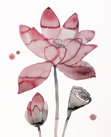 Картина под названием "Lotus No. 2" - Elizabeth Becker, Подлинное произведение искусства, Акварель