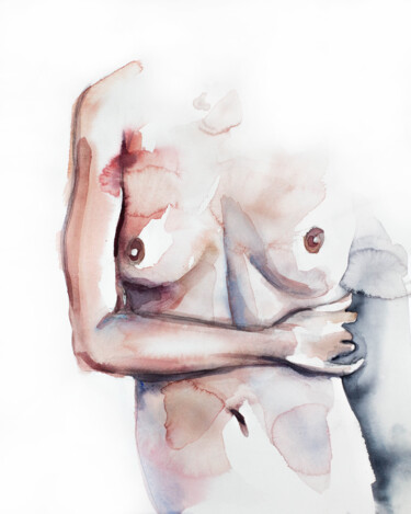 Schilderij getiteld "Nude No. 14" door Elizabeth Becker, Origineel Kunstwerk, Aquarel