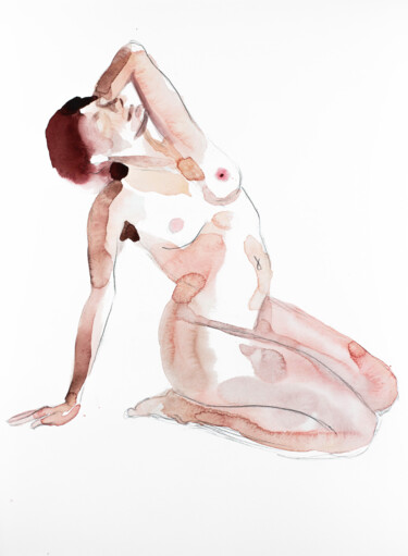 Картина под названием "Nude No. 54" - Elizabeth Becker, Подлинное произведение искусства, Акварель