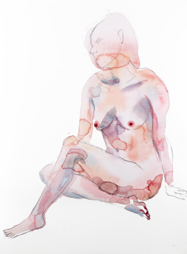 Картина под названием "Nude No. 56" - Elizabeth Becker, Подлинное произведение искусства, Акварель