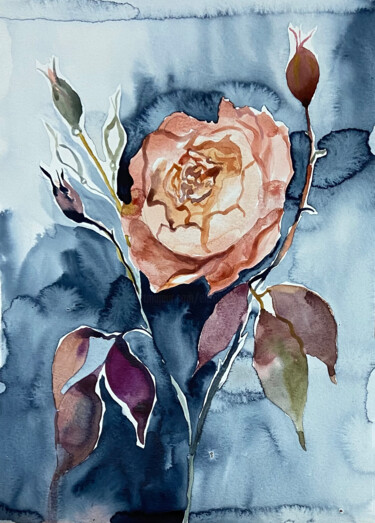 Painting titled "Rose No. 6" by Elizabeth Becker, Original Artwork, Watercolor