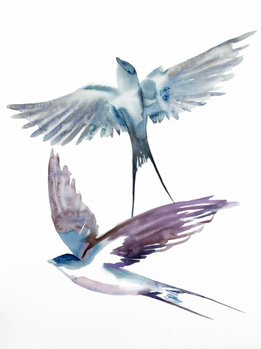 Painting titled "Swallows in Flight…" by Elizabeth Becker, Original Artwork, Watercolor