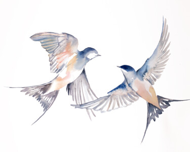 绘画 标题为“Swallows in Flight…” 由Elizabeth Becker, 原创艺术品, 水彩