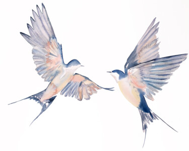 Картина под названием "Swallows in Flight…" - Elizabeth Becker, Подлинное произведение искусства, Акварель