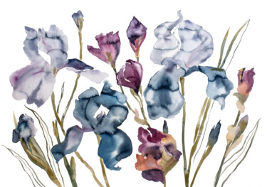 Malerei mit dem Titel "Irises No. 2" von Elizabeth Becker, Original-Kunstwerk, Aquarell