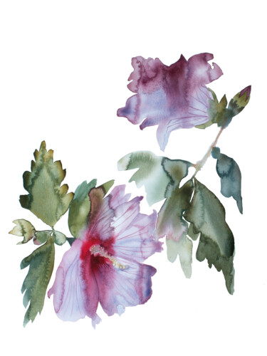 Peinture intitulée "Hibiscus No. 2" par Elizabeth Becker, Œuvre d'art originale, Aquarelle