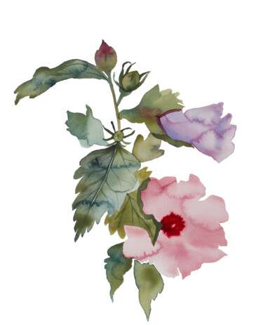 Peinture intitulée "Hibiscus No. 3" par Elizabeth Becker, Œuvre d'art originale, Aquarelle