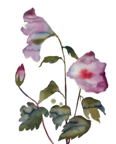 Peinture intitulée "Hibiscus No. 5" par Elizabeth Becker, Œuvre d'art originale, Aquarelle