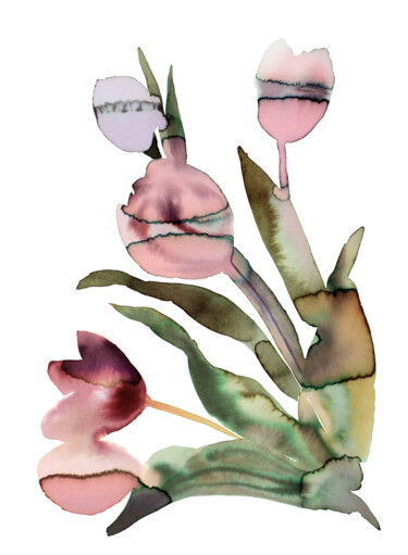 Картина под названием "Tulips" - Elizabeth Becker, Подлинное произведение искусства, Акварель