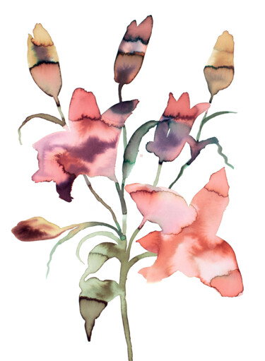 Painting titled "Lilies No. 2" by Elizabeth Becker, Original Artwork, Watercolor