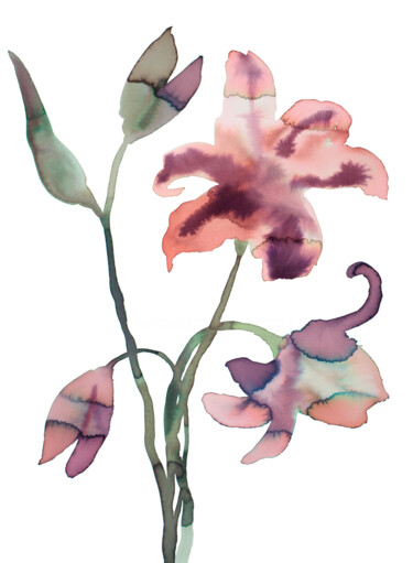 Malerei mit dem Titel "Lilies" von Elizabeth Becker, Original-Kunstwerk, Aquarell