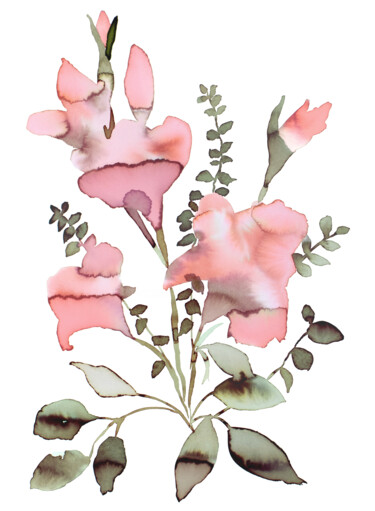 Картина под названием "Floral No. 34" - Elizabeth Becker, Подлинное произведение искусства, Акварель