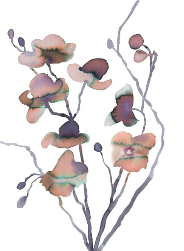 Painting titled "Orchids" by Elizabeth Becker, Original Artwork, Watercolor