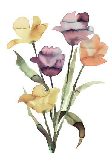 Painting titled "Tulips No. 3" by Elizabeth Becker, Original Artwork, Watercolor