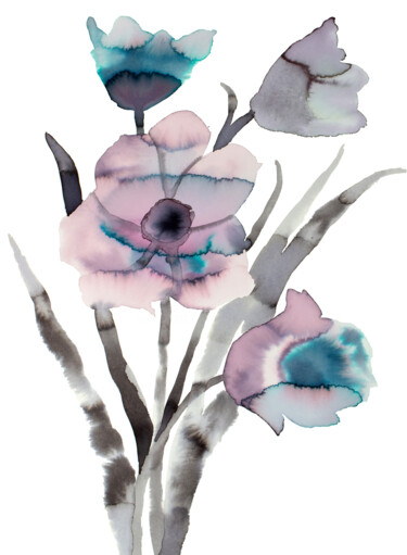 Картина под названием "Floral No. 36" - Elizabeth Becker, Подлинное произведение искусства, Акварель