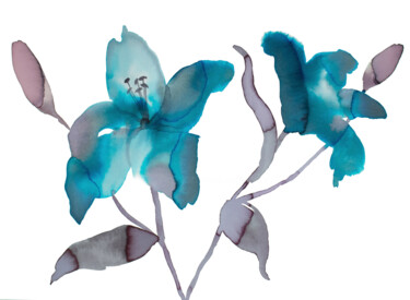 Картина под названием "Lilies No. 3" - Elizabeth Becker, Подлинное произведение искусства, Чернила