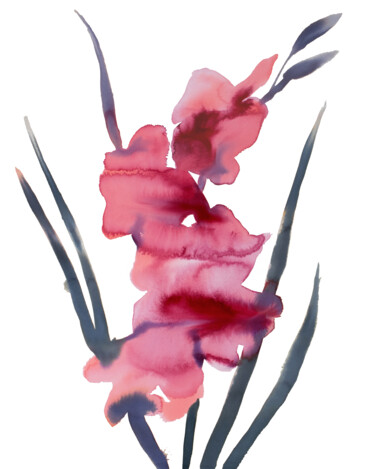 Schilderij getiteld "Gladiolus No. 3" door Elizabeth Becker, Origineel Kunstwerk, Aquarel