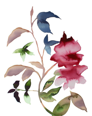 Schilderij getiteld "Rose Study No. 90" door Elizabeth Becker, Origineel Kunstwerk, Aquarel