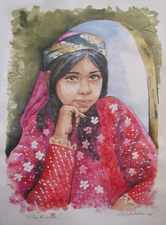 Pintura titulada "Niña kurda" por Elizabeth Eichhorn, Obra de arte original, Otro