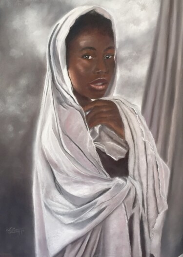 Rysunek zatytułowany „Belle africaine en…” autorstwa Elizabeth Estienne, Oryginalna praca, Pastel Zamontowany na Karton