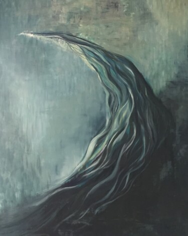 Картина под названием "Moon split in two" - Elizabeth Hefty-Khoury, Подлинное произведение искусства, Масло Установлен на Де…