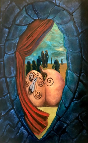 Painting titled "Bone and Stone Yoke" by Elizabeth Punches, Original Artwork, Oil Mounted on Wood Panel