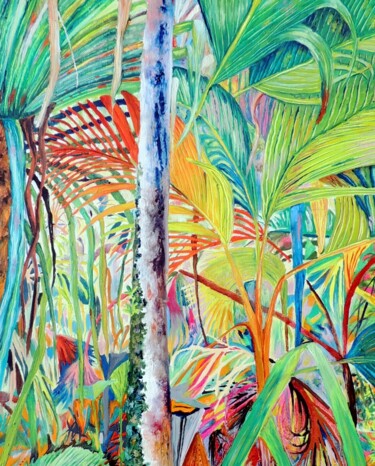 Pintura intitulada "The Palms of Eden" por Elizabeth Sadler, Obras de arte originais, Óleo Montado em Armação em madeira