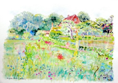 Ζωγραφική με τίτλο "The Manor Gardens.…" από Elizabeth Sadler, Αυθεντικά έργα τέχνης, Ακουαρέλα