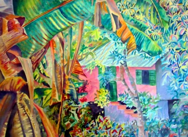 Pintura intitulada "Jungle Hideaway" por Elizabeth Sadler, Obras de arte originais, Aquarela