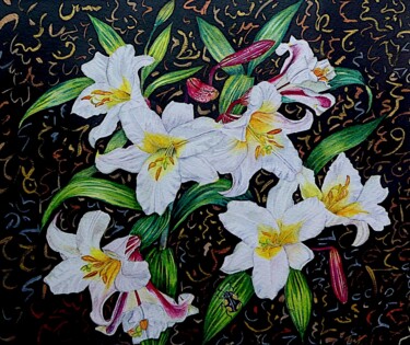 Malarstwo zatytułowany „Lillies Still Life” autorstwa Elizabeth Sadler, Oryginalna praca, Akwarela