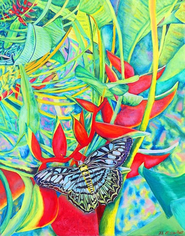 Malerei mit dem Titel "Butterfly & Lobster…" von Elizabeth Sadler, Original-Kunstwerk, Öl Auf Keilrahmen aus Holz montiert
