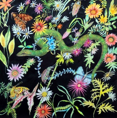 Ζωγραφική με τίτλο "Innocent among Flow…" από Elizabeth Sadler, Αυθεντικά έργα τέχνης, Ακουαρέλα