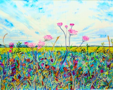 Painting titled "Summer Fields #2" by Elizabeth Sadler, Original Artwork, Watercolor